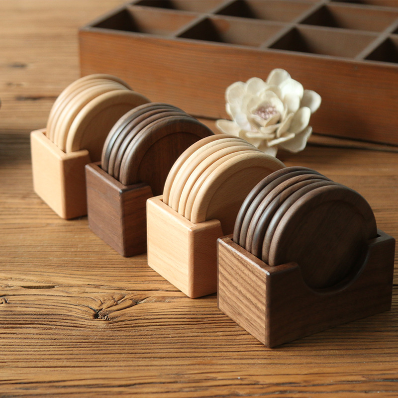 Japanese wooden coaster set (Beech-Single coaster)