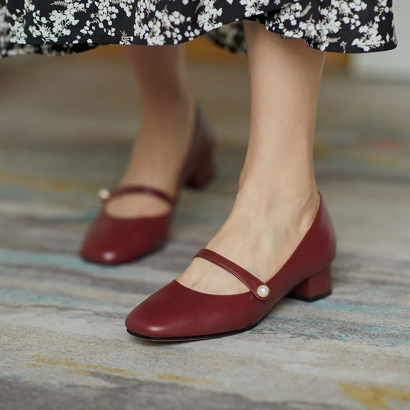 Thick heel women's shoes - Wine