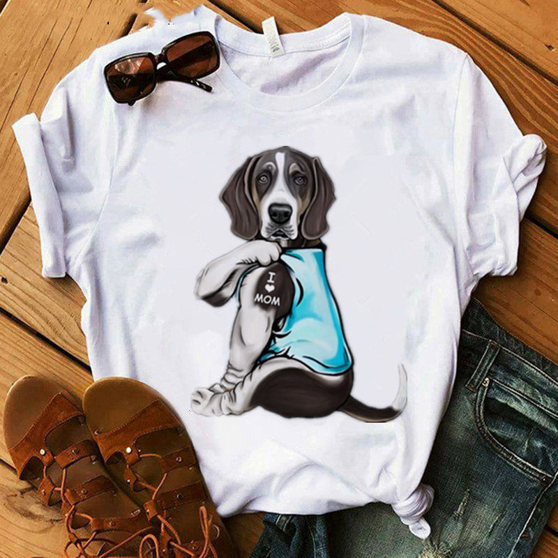 Cartoon muscle dog print ladies short sleeve