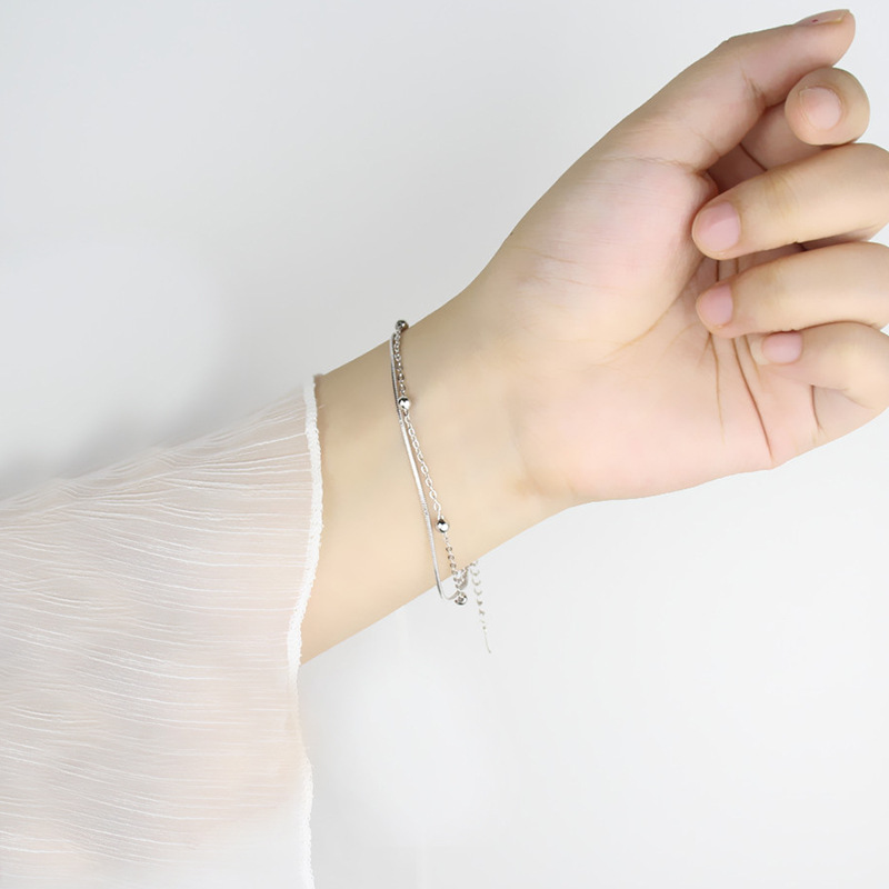 925 Sterling silver double layer snake bone bracelet