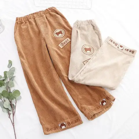 Bear Stick Cloth Wide-leg Pants