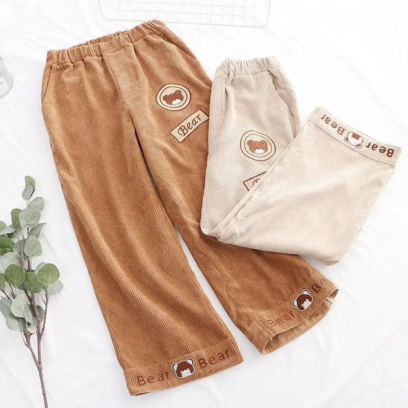 Bear Stick Cloth Wide-leg Pants