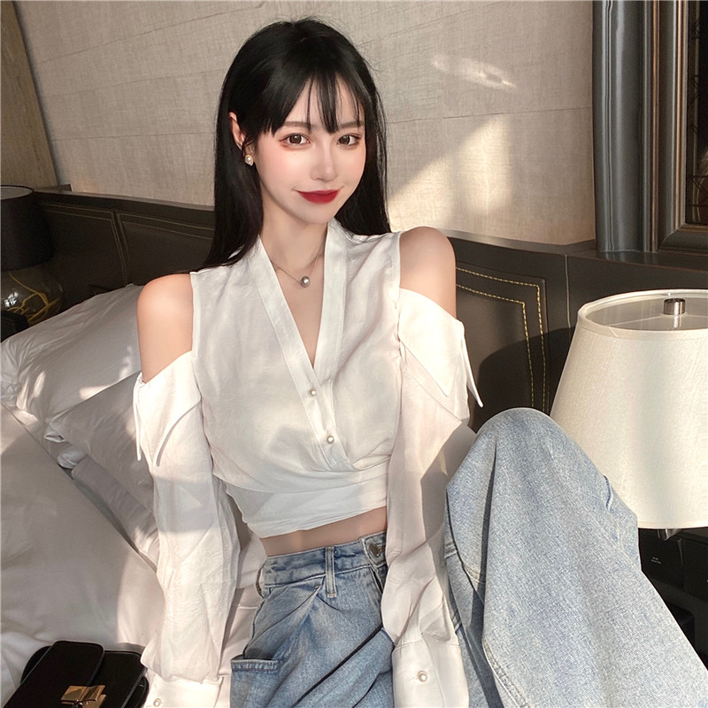 Hollow strapless white sunscreen shirt women