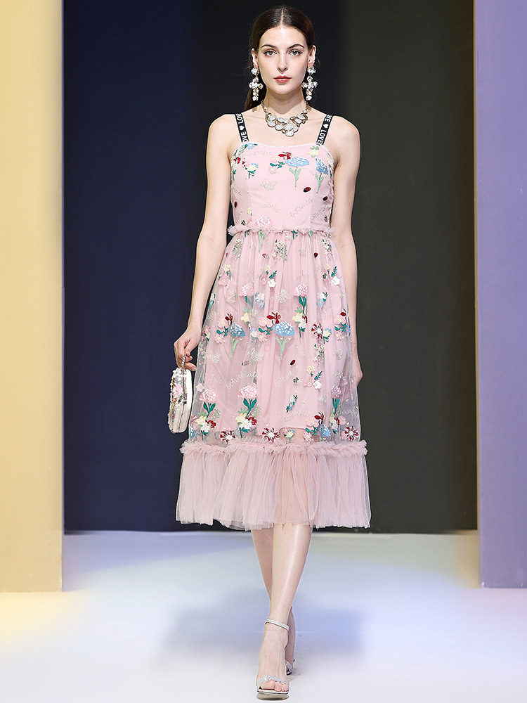 Mesh embroidered suspender skirt