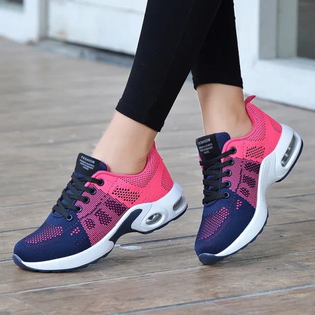 Flying woven breathable air cushion sneakers Red - Shop at LoveMi