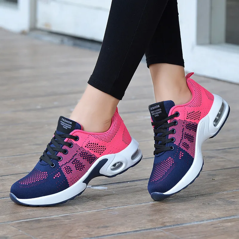 Flying woven breathable air cushion sneakers - Red