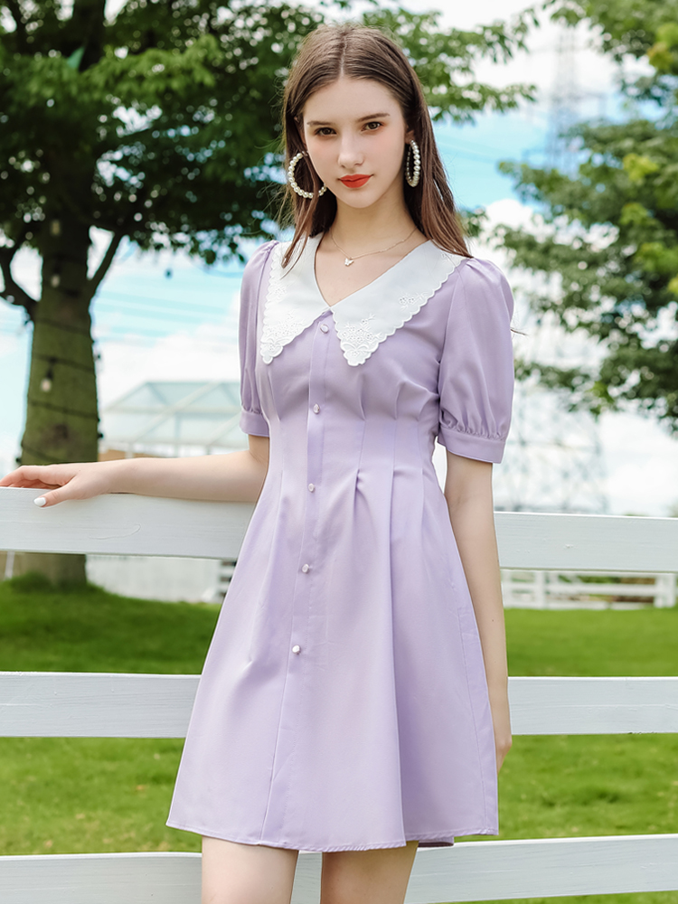 Embroidered lapel balloonflower skirt