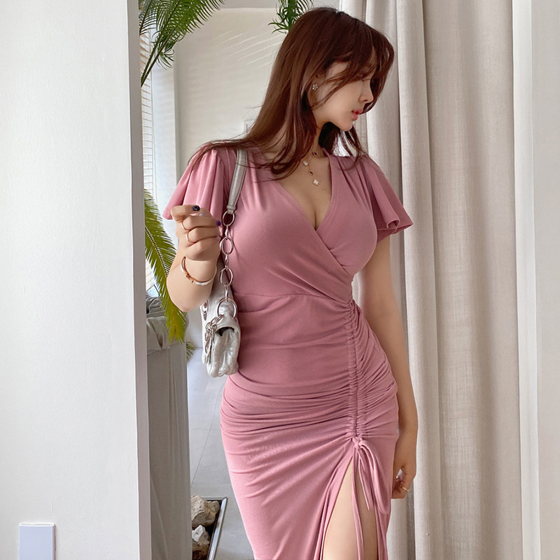 Lace-up waist and thin hip dress