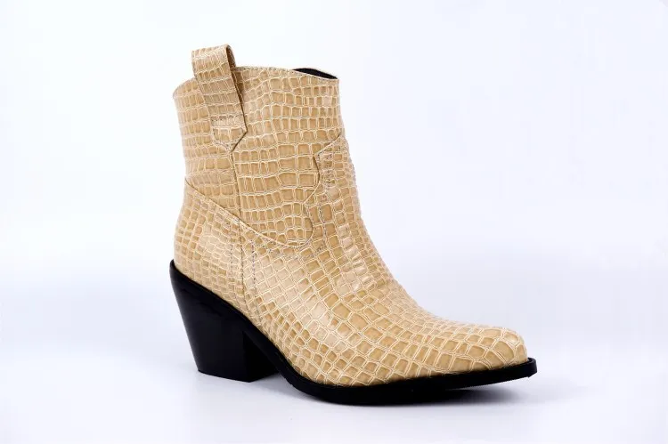 Women's Chunky Heel Short Martin Boots - Beige