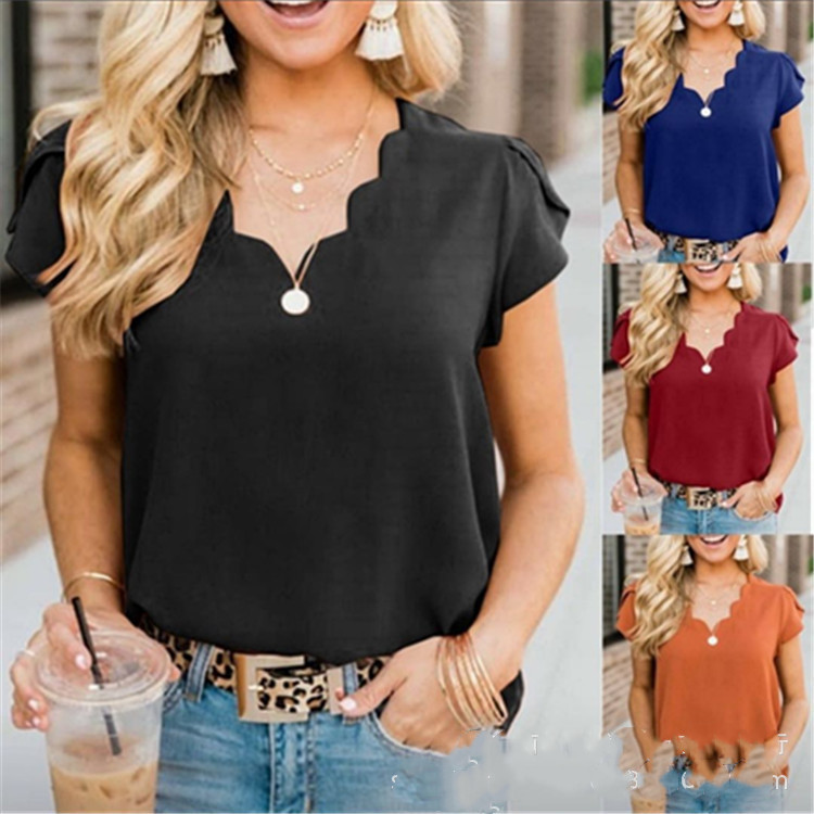 Fashion floral V-neck solid shirt