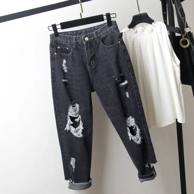 Ripped denim harem pants Black - Shop at LoveMi