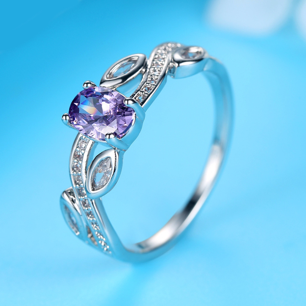 Lovers Ring Purple Zircon Leaf Oval Zirconium Bracelet