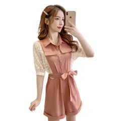 Women's summer floral stitching jumpsuit - Pink - View 1