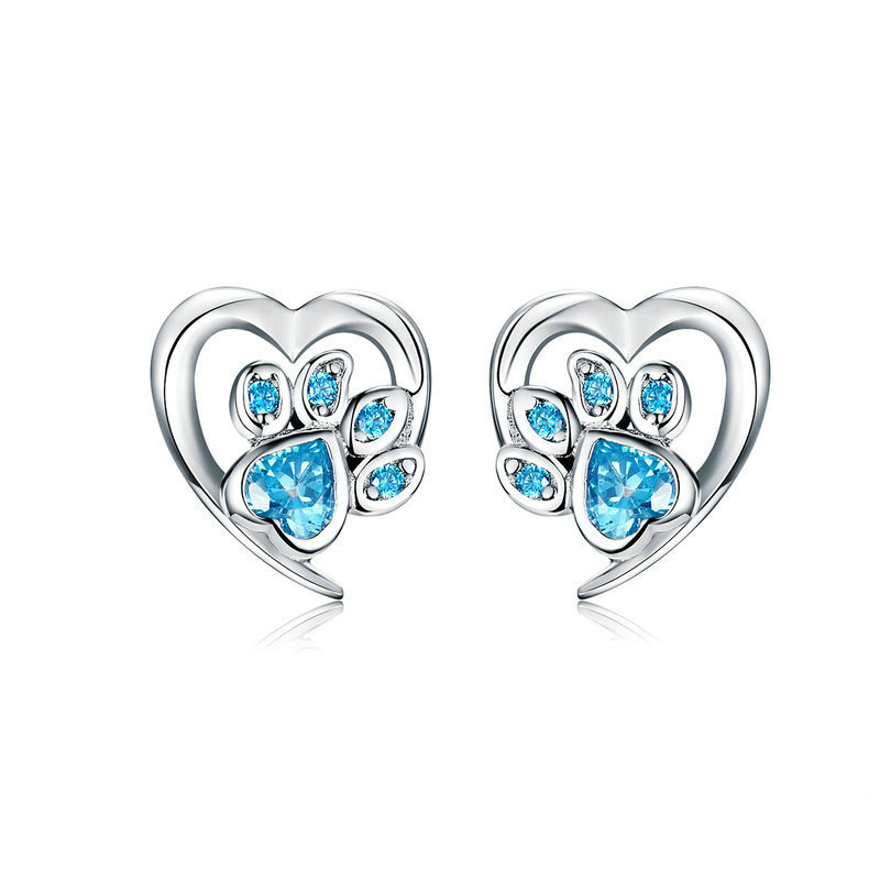 Pet paw print sterling silver stud earrings
