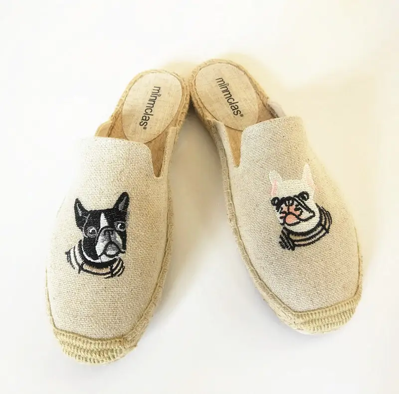 Woven single shoes with linen soles