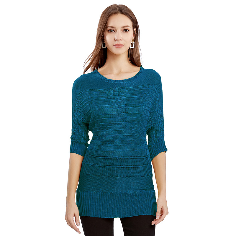 Bat sleeve sweater solid color pullover