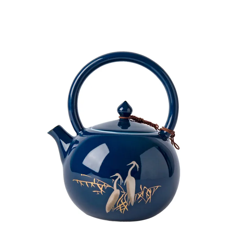 Ji Blue Egret Ceramic Handle Pot - Blue