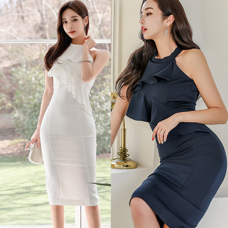 Halter ruffled hip dress