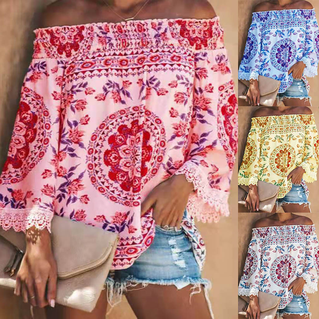 One shoulder print T-shirt