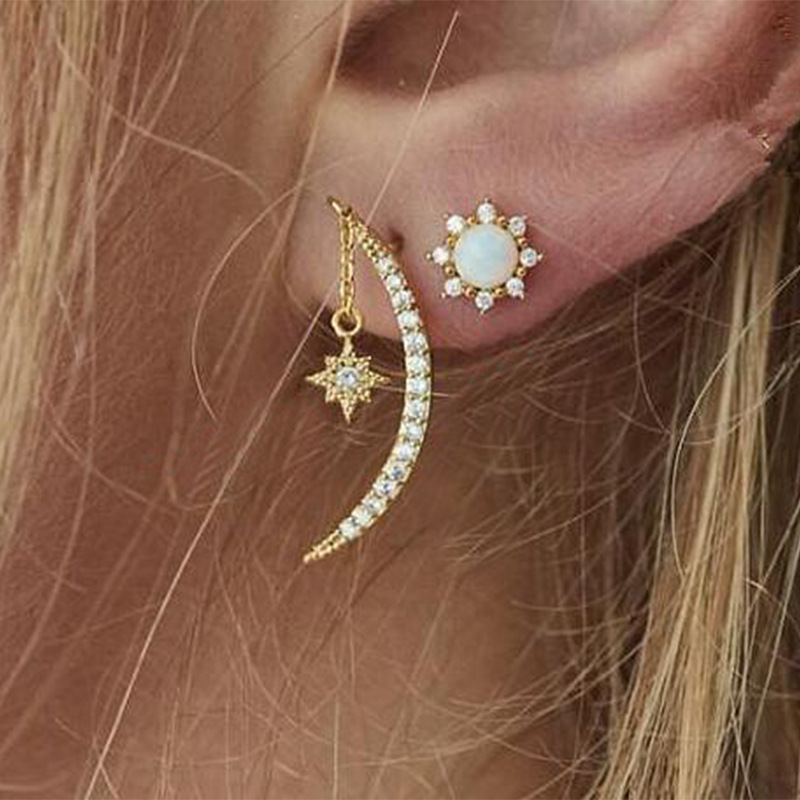 Sun Crescent Stud Earrings