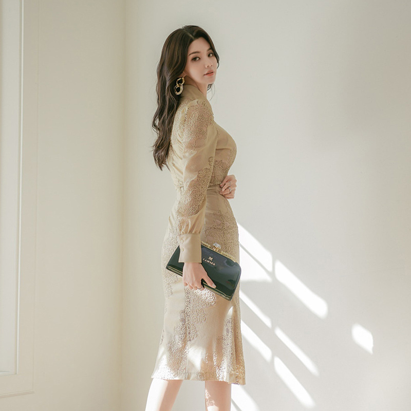 Hollow stitching lace dress