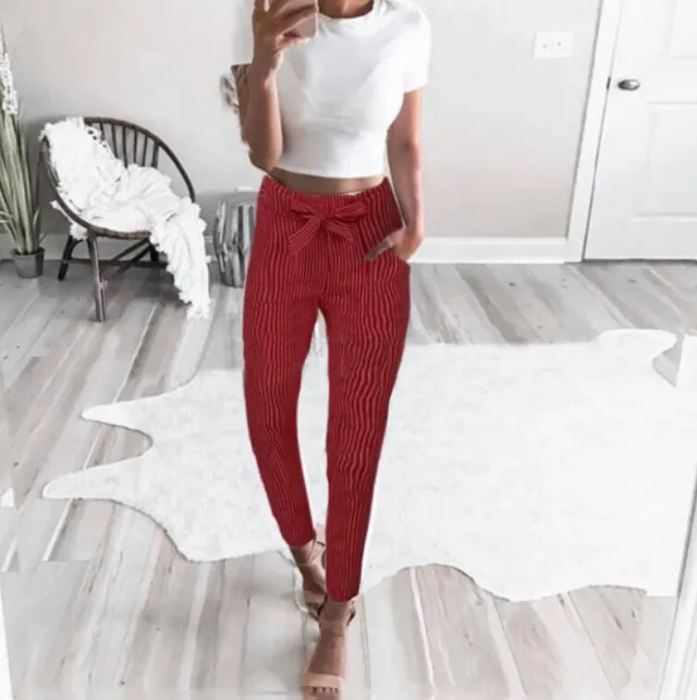 Women autumn Trousers Ladies Long Pants casual pan Red Stripes - Shop at LoveMi