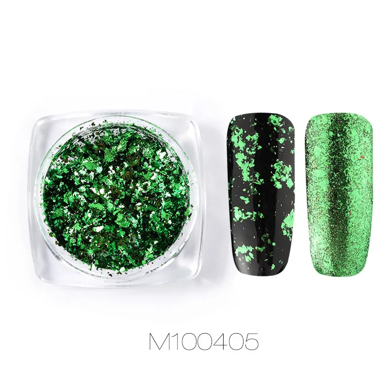 Gold and silver electroplated metal nail powder - Green