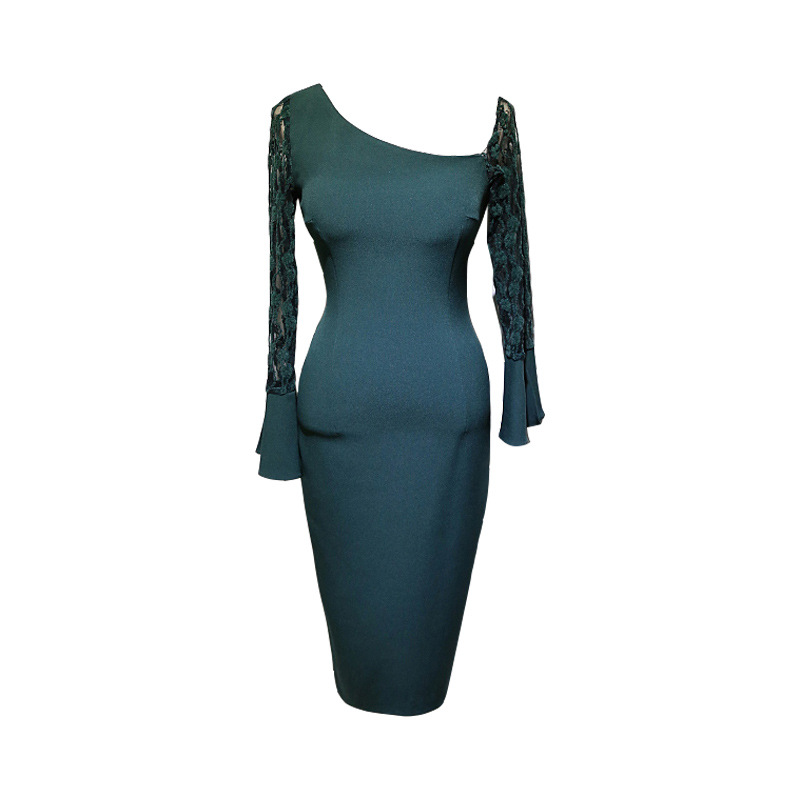 Tulle lace flared sleeve dress