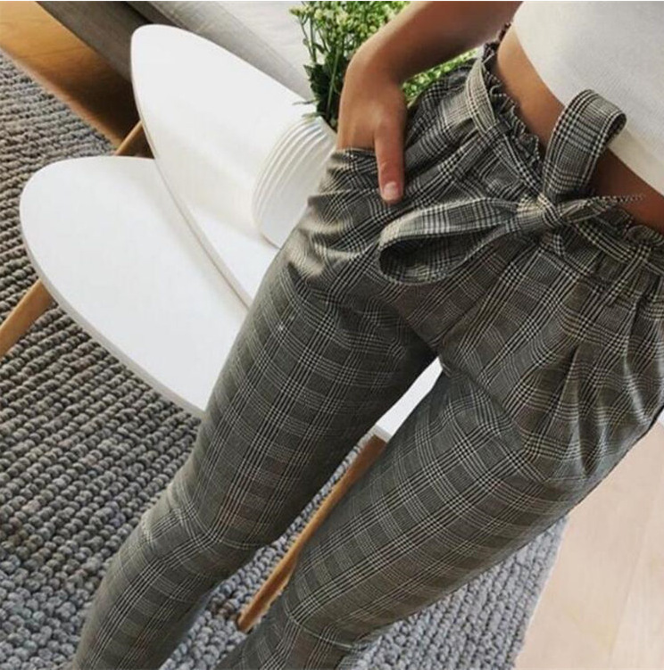 Women autumn Trousers Ladies Long Pants casual pan Plaid L - Shop at LoveMi