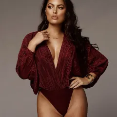 V-neck long sleeve jumpsuit - Red Wine - View 1