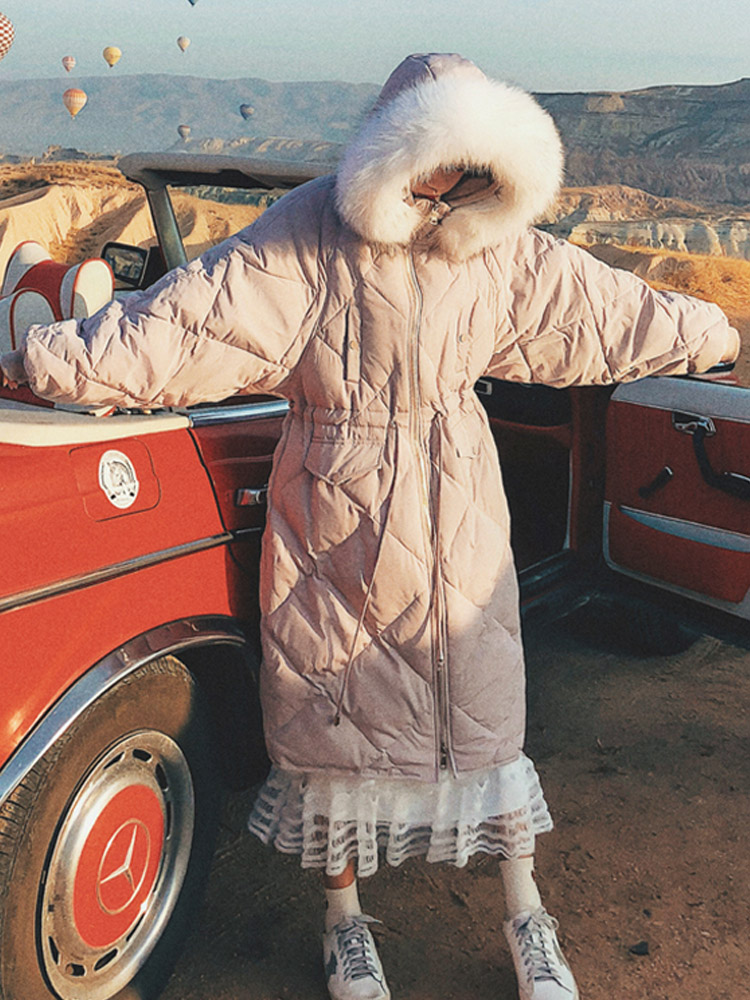 Bat sleeve mid-length hooded cotton coat