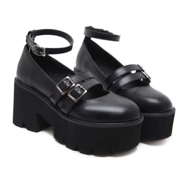 Chunky heel high heel round toe women's shoes Black - Shop at LoveMi