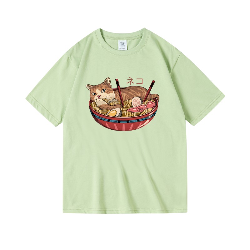 Carina T-shirt stampa ramen gatto, camicia cibo giapponese, top stampa animale, maglietta alla moda - Foto 3 di 6