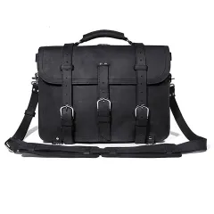 Crazy Horse Leather Tote - Black - View 1