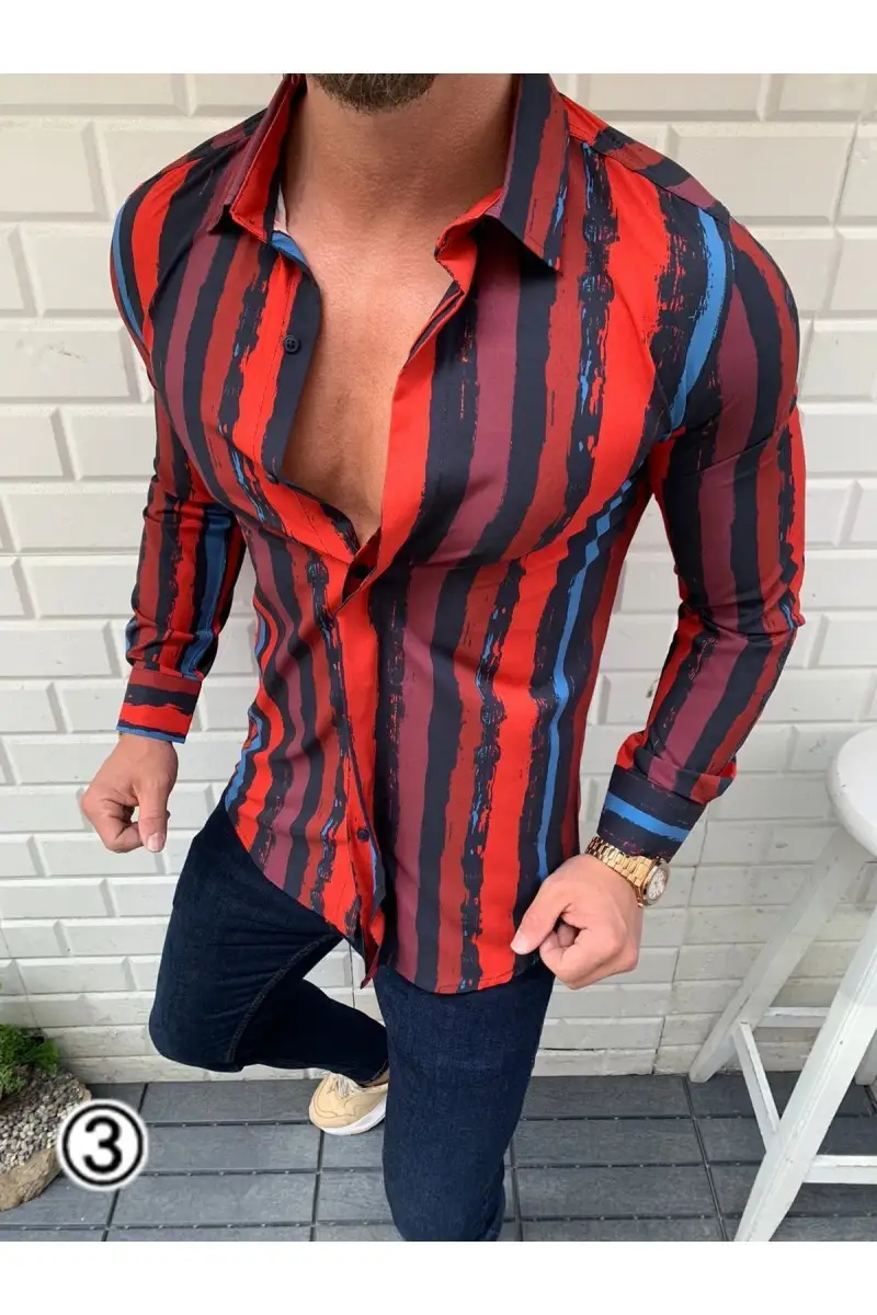 3D striped print long sleeve shirt