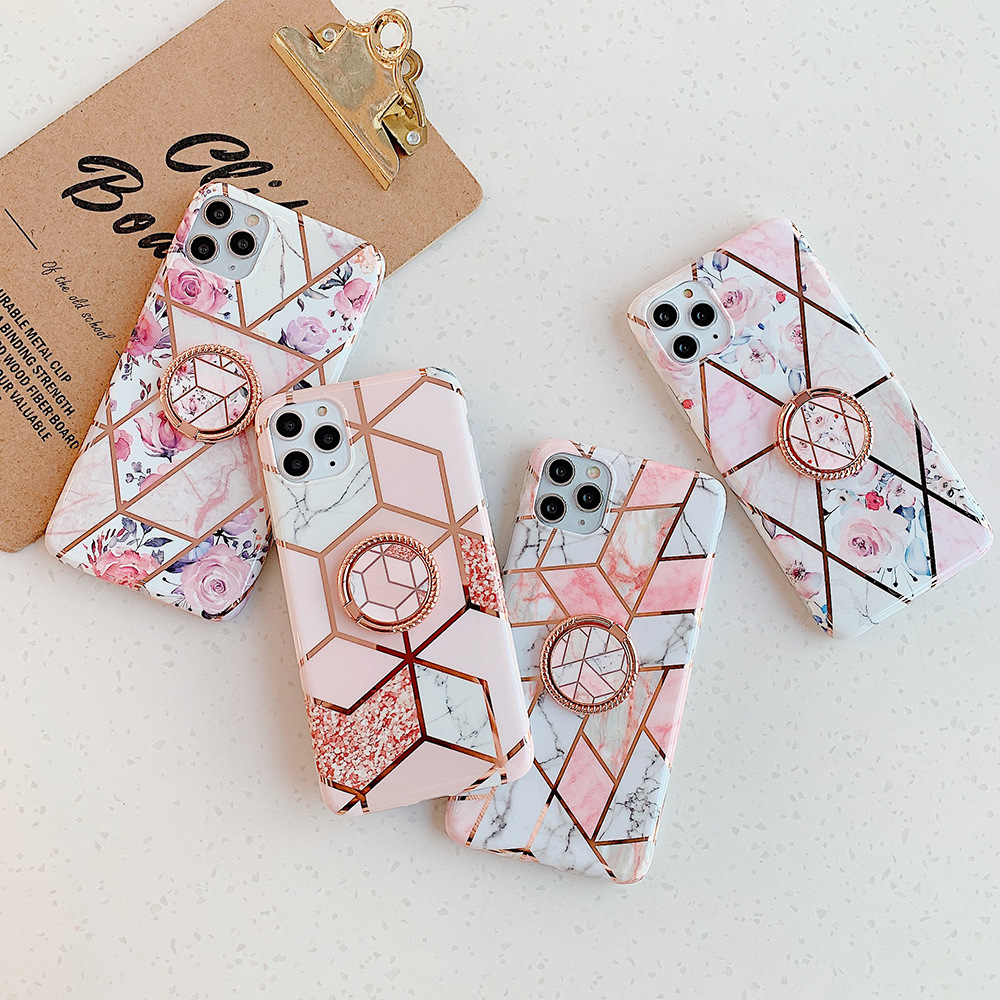 Geometric flower ring stand phone case