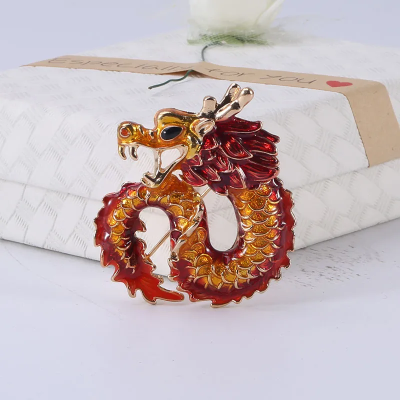 Alloy dripping oil zodiac dragon brooch - Red