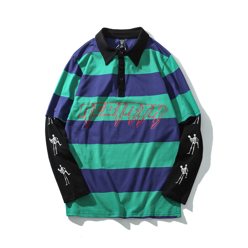 Title 4, Fake two striped long-sleeved tops