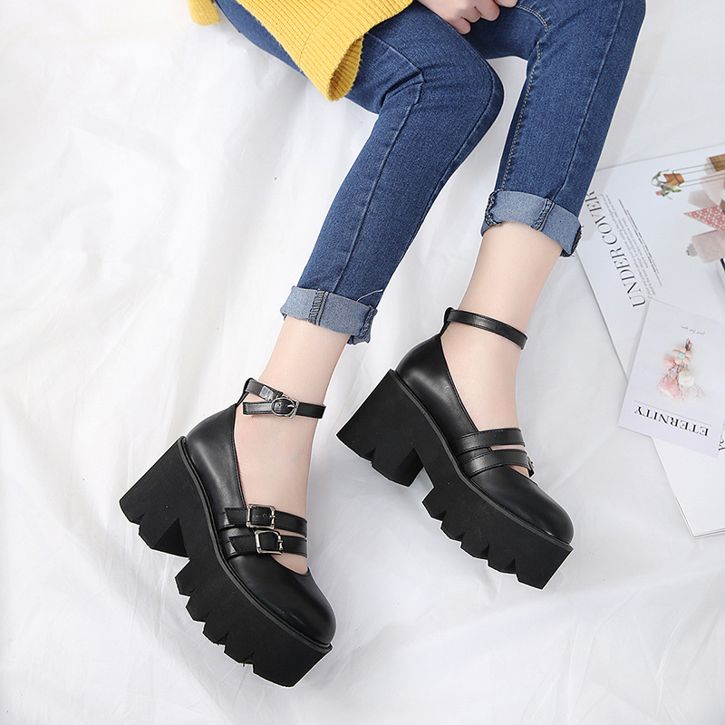 Chunky heel high heel round toe women's shoes