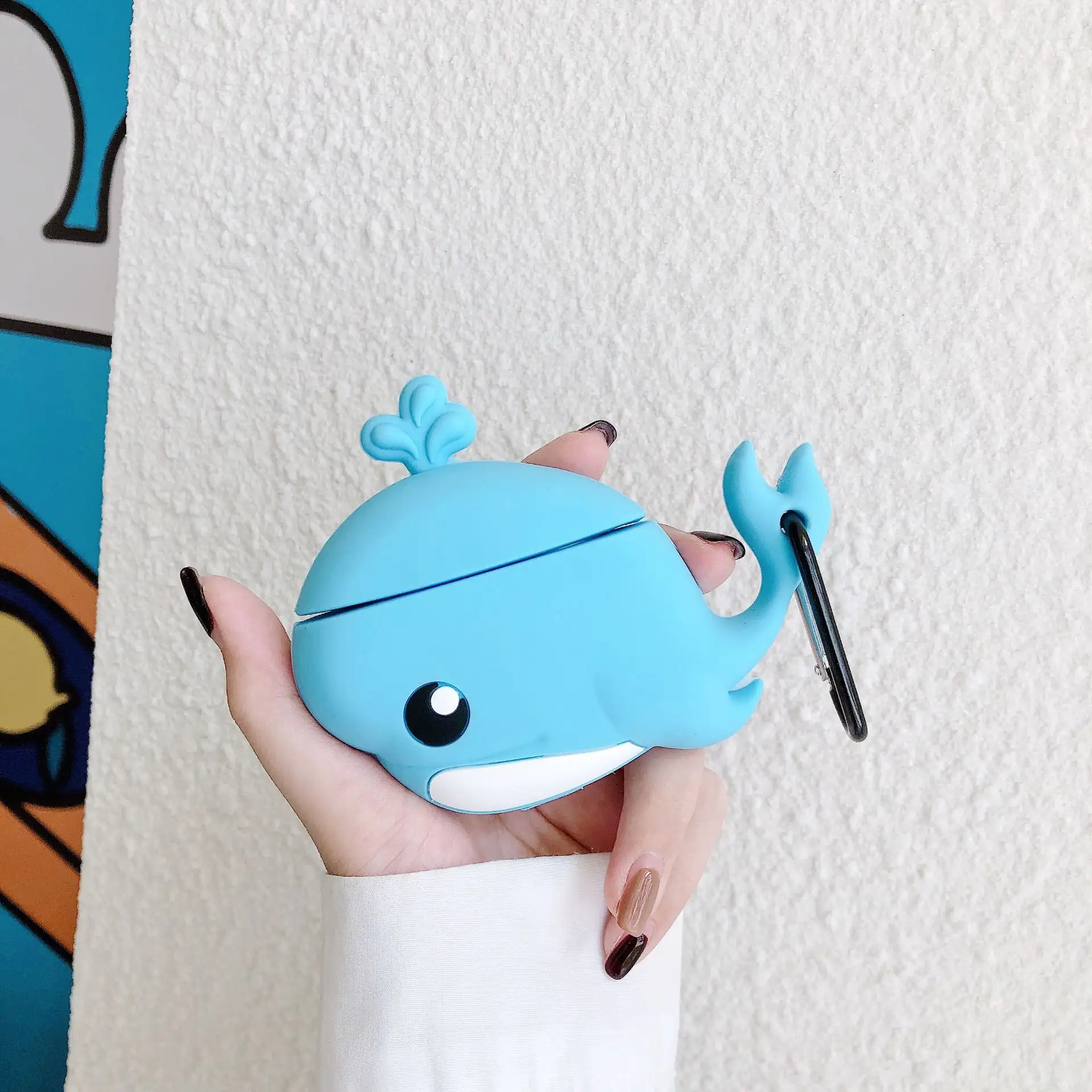 Cartoon blue whale protective sleeve earphone set cute