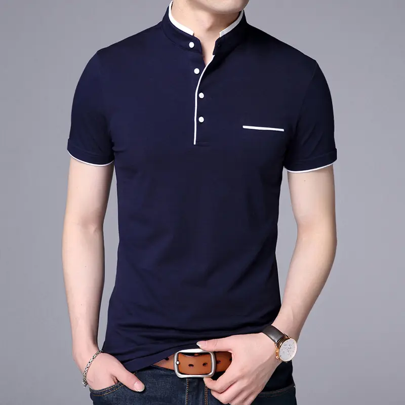 Casual solid color stand collar cotton short