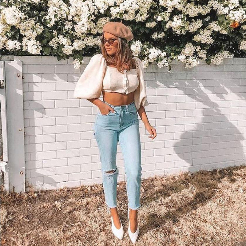 One-shoulder cropped cardigan sweater