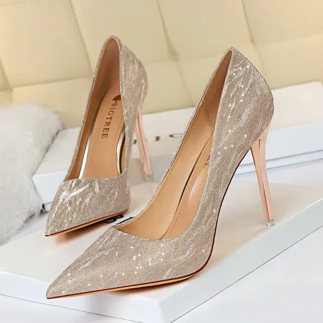 Shallow mouth pointy sequin sexy shoes Champagne10.5Cm 37 - Shop at LoveMi