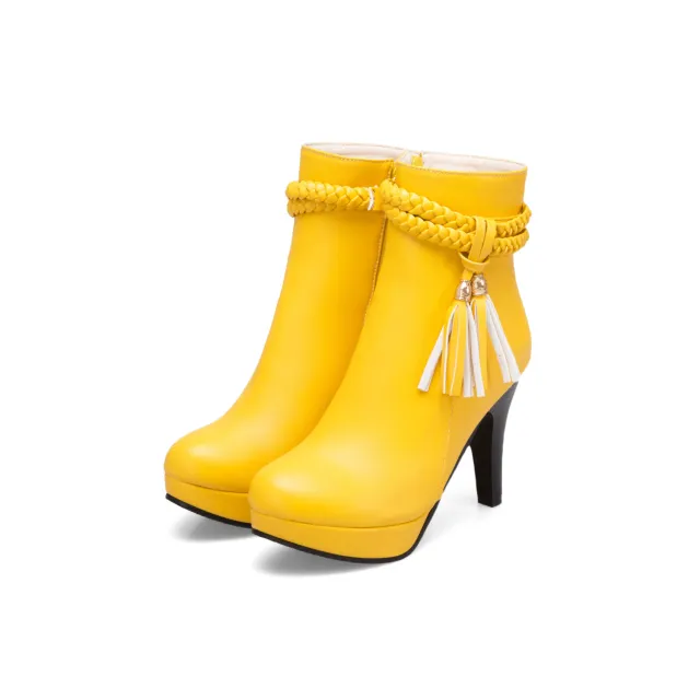 Women's round toe side zipper tassel ankle boots Yellow - Shop at LoveMi