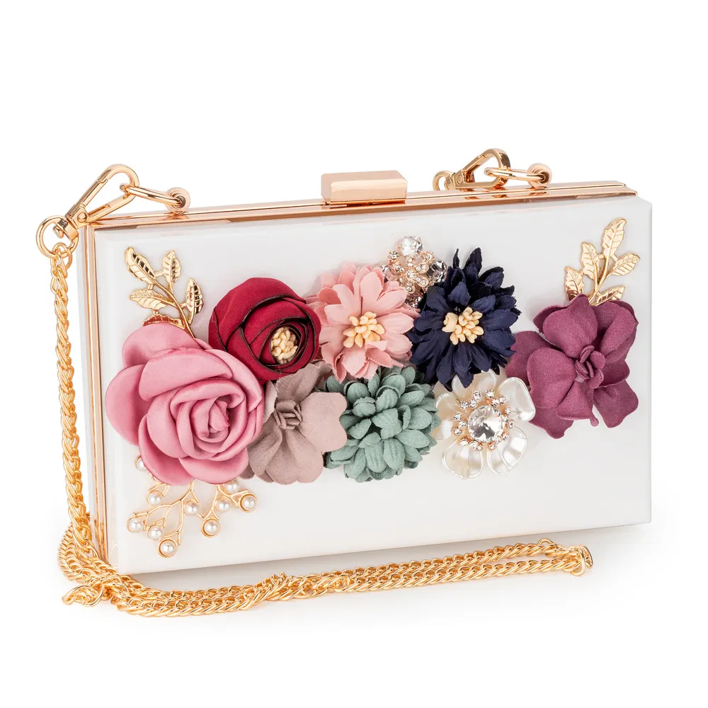 Transparent flower acrylic square bag - White