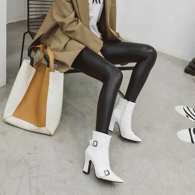 Women's boots pointed toe thick high heel ankle boots White - Shop at LoveMi