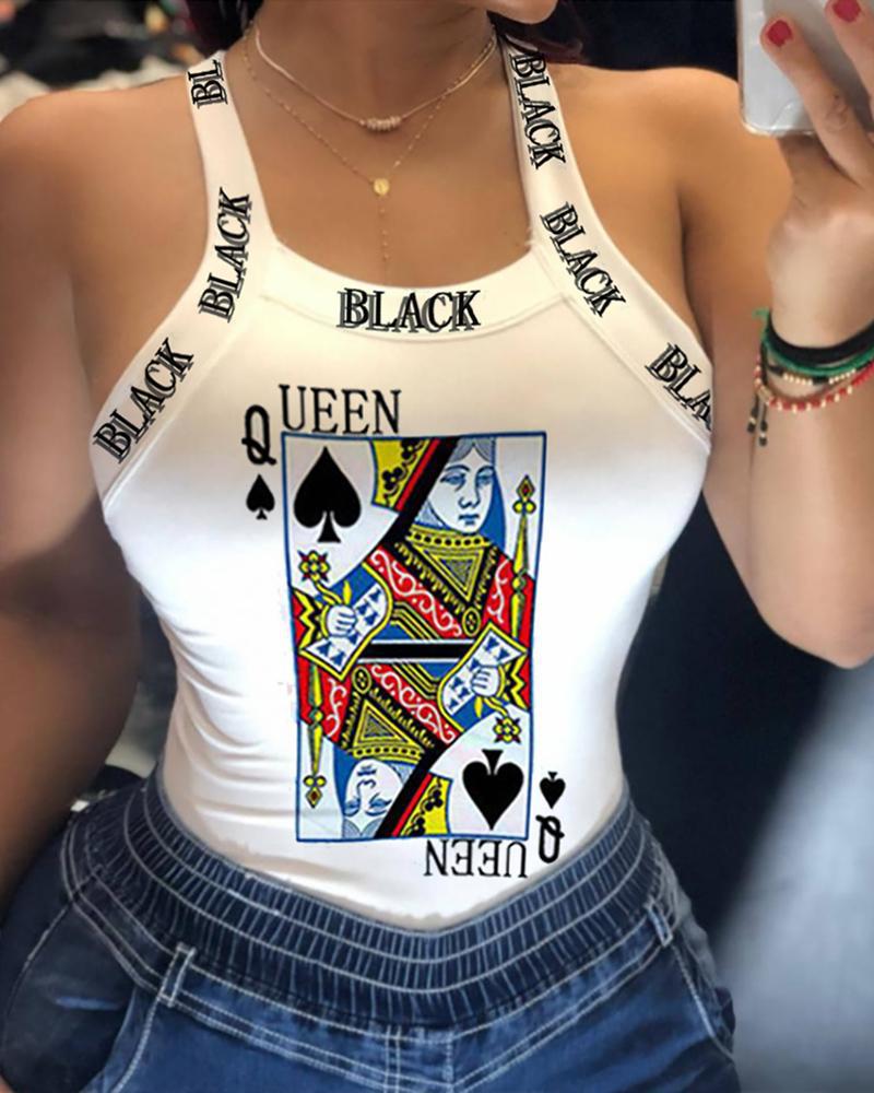 Style: SpadesQ, Size: M - Sexy strap print T-shirt