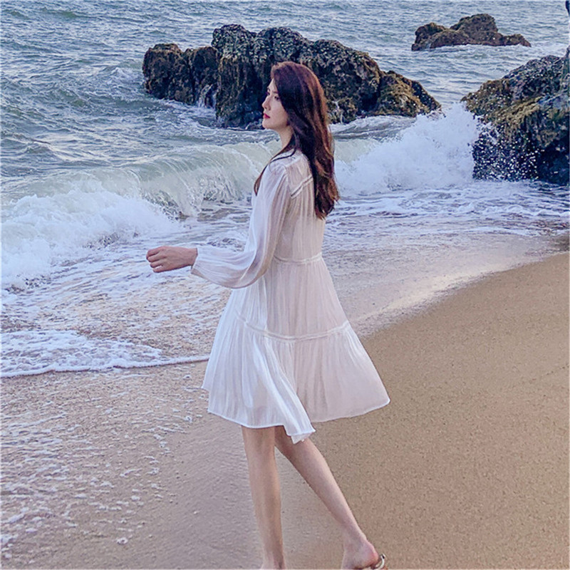 Pleated V-neck dress