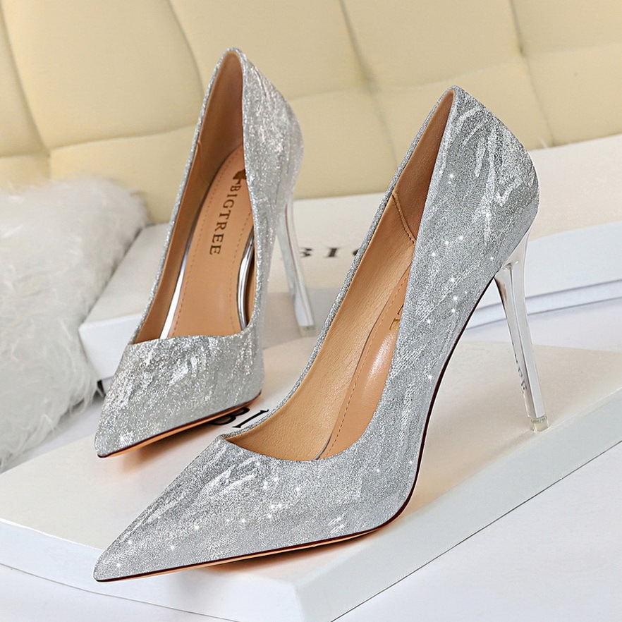 Shallow mouth pointy sequin sexy shoes Sliver10.5Cm 40 - Shop at LoveMi