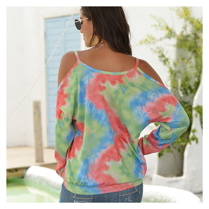 Tie-dyed T-shirt with round collar